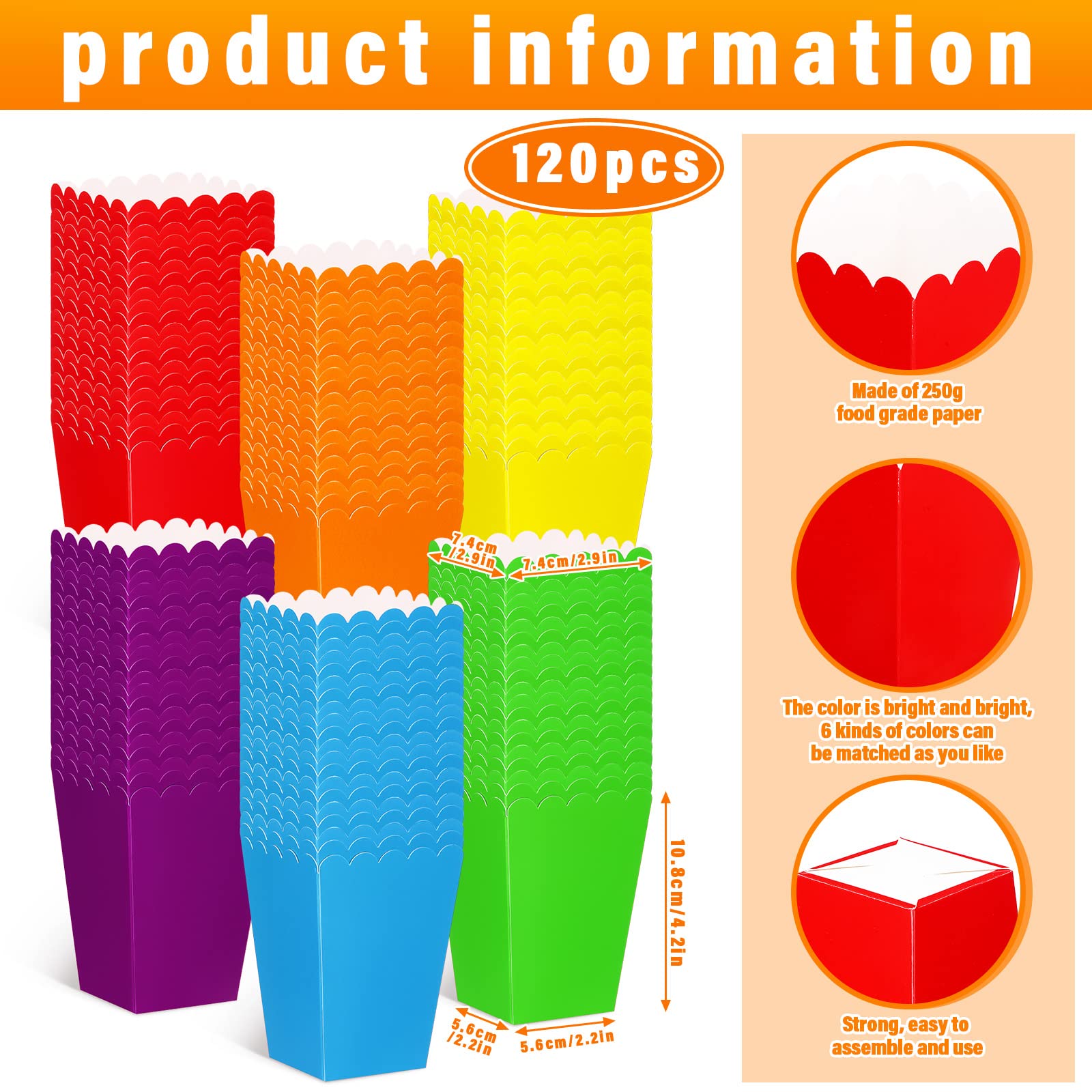 Fuutreo 120 Pack Movie Night Popcorn Box Paper Popcorn Bucket Bowl Bulk 46 Oz Red And White Popcorn Bag Snack Container Holder 7.87" For Popcorn Machine Theater Carnival Circus Party Decor Supplies