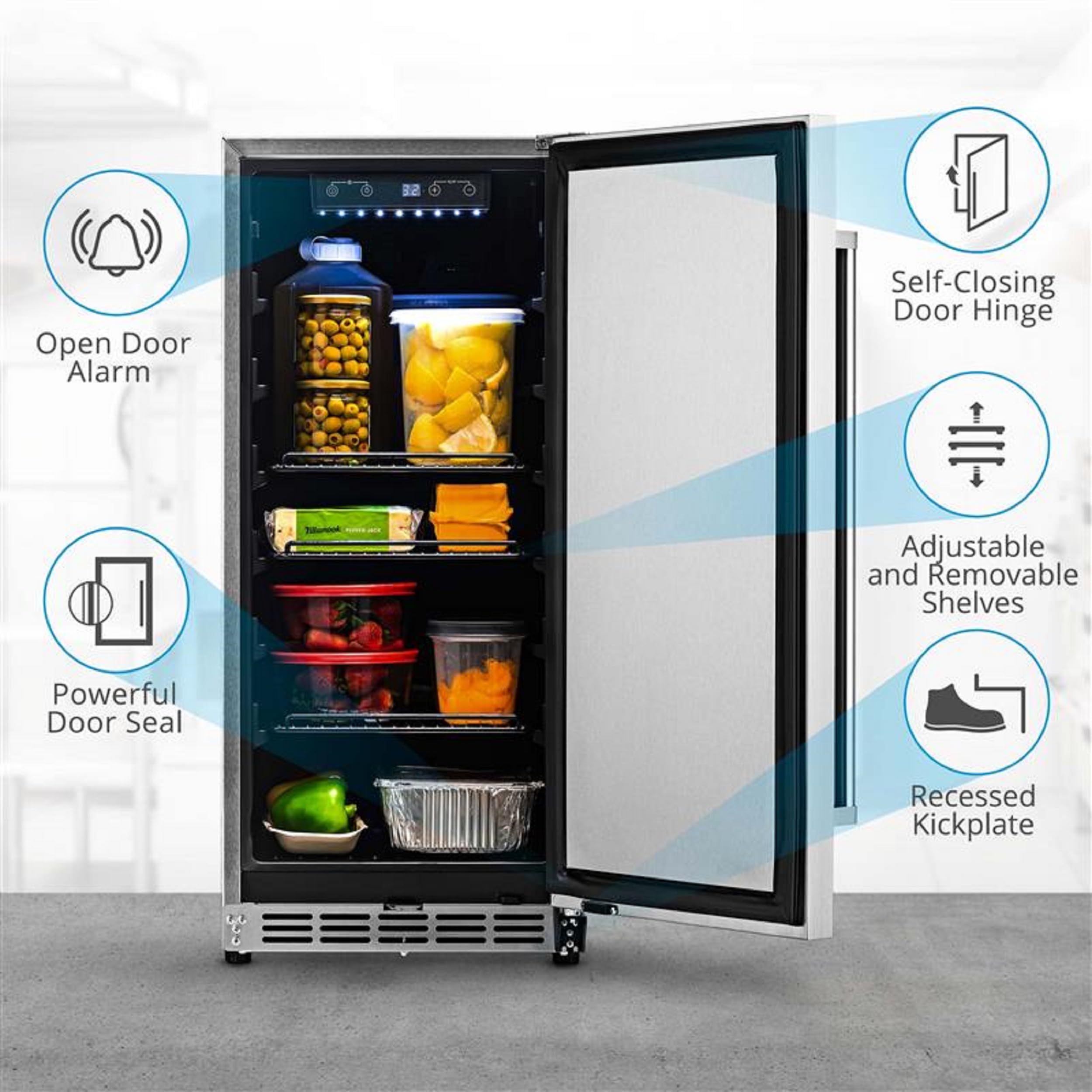 NewAir 15" Commercial Built-In Or Under Counter Refrigerator | 3.2 Cu. Ft. Weatherproof Outdoor Fridge For Patio, Indoor & Commercial Use | Stainless Steel on Fridge.com - View 4