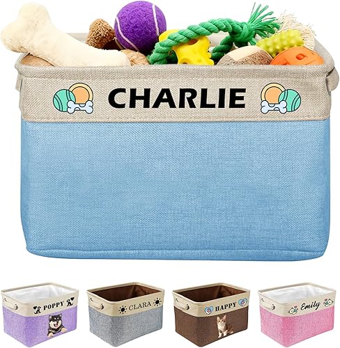 Cesta de almacenamiento personalizada de juguetes para perros, contenedor de juguetes plegable personalizado con nombre de mascota y foto,