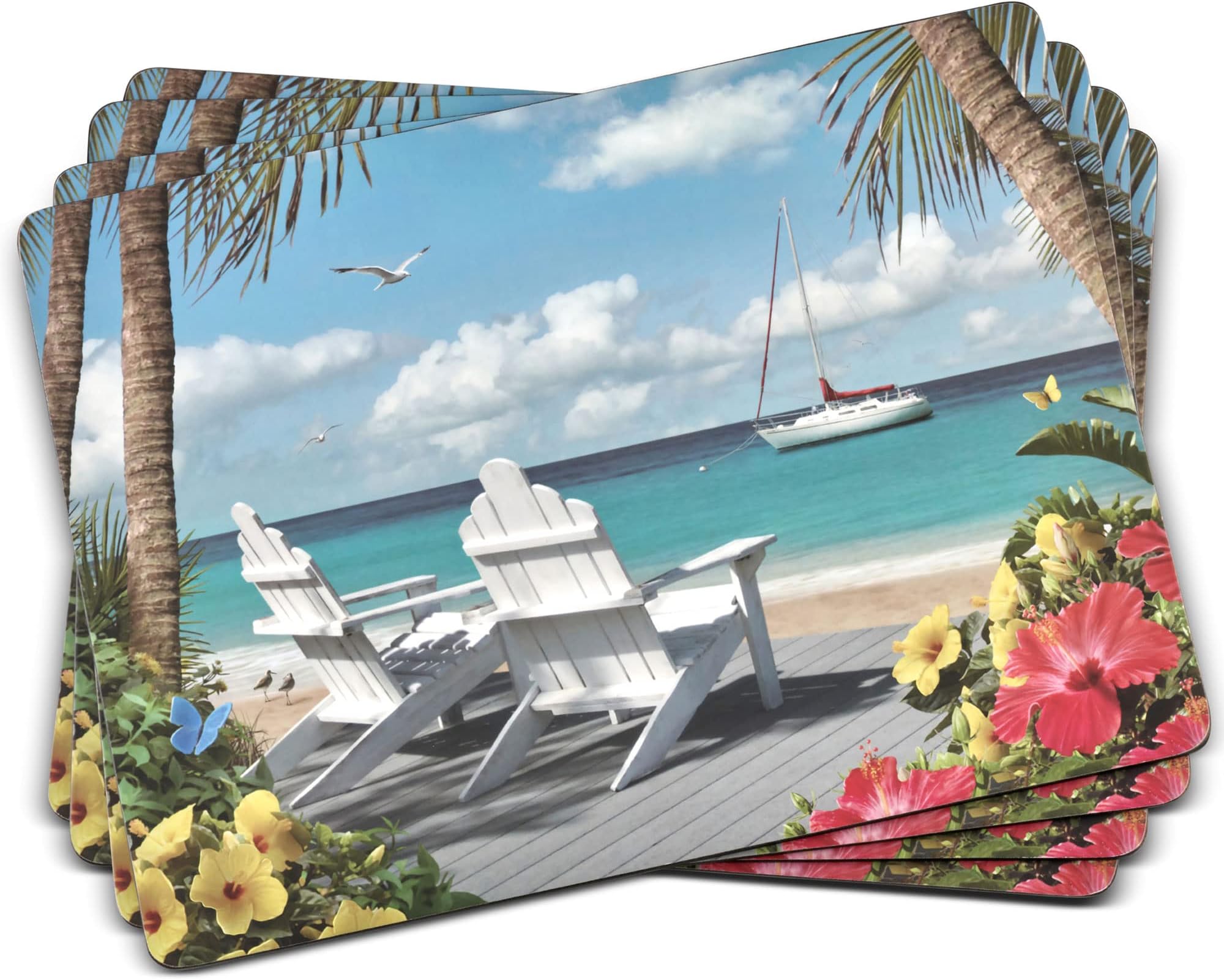 Pimpernelin The Sunshine Collection Placemats | Set of 4 | Heat Resistant Mats | Cork-Backed Board | Hard Placemat Set for Dining Table | Measures 15.7” x 11.7” Multicolor