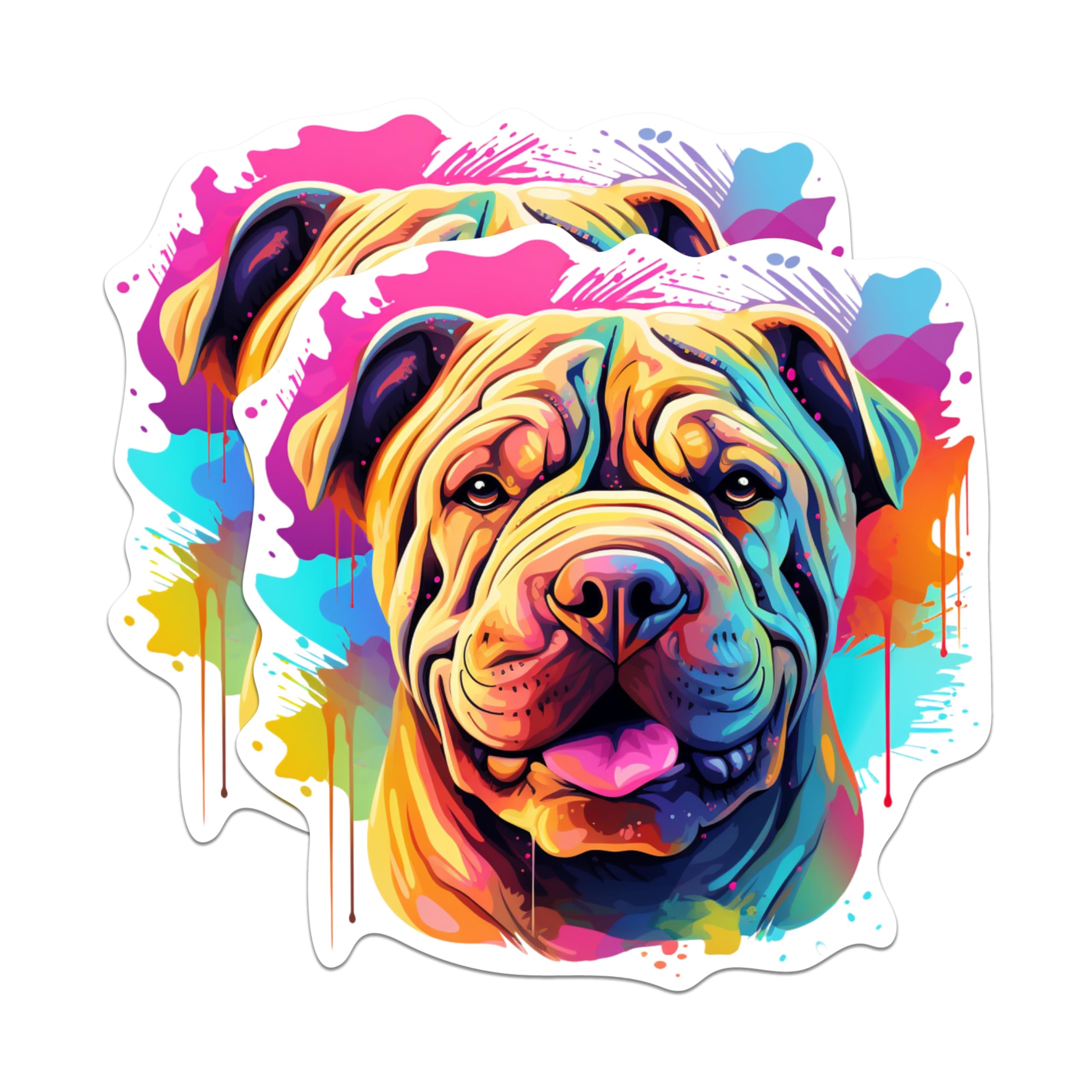 (2 Pack) Chinese Sharpei Dog Breed Stickers- 5 Inches On Longest Side - Choose from Over 100 Dog Breeds - for Cars, Trucks, Skateboards, Laptops - Made in USA - BMCS1826