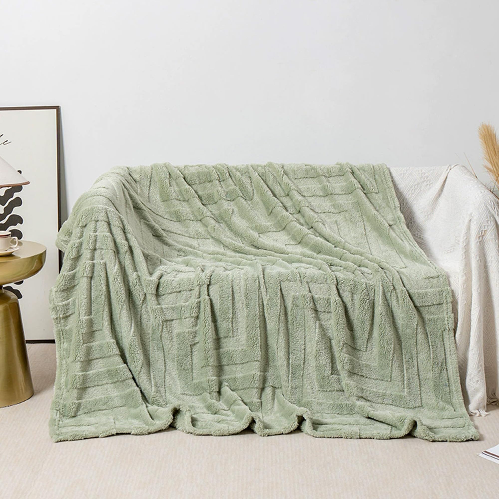 Couverture moelleuse verte pour canapé-lit et voyage 200x120 cm