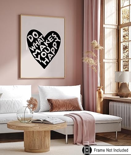 Miniatura 6 de Poster Master Póster con texto en inglés Do What Makes You Happines (Do What Makes You Happines)  Impresión retro de corazón negro  Arte de amor