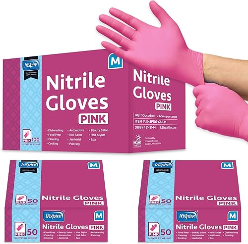 Miniatura 7 de Inspire Guantes desechables sin látex Guantes de nitrilo rosa para peluquería y uñas, guantes desechables de nitrilo esteticista