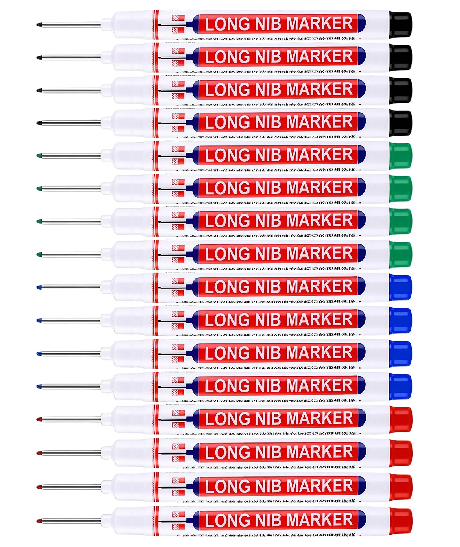 16 Pack Marker Pen Permanent, Long Nib Deep Hole Marker Pen, Carpenter Pencil and Marksman Marking Tool, Professional Construction Tools for Wood, Metal, Industrial Use, (Black Red Blue Green)-picture-15