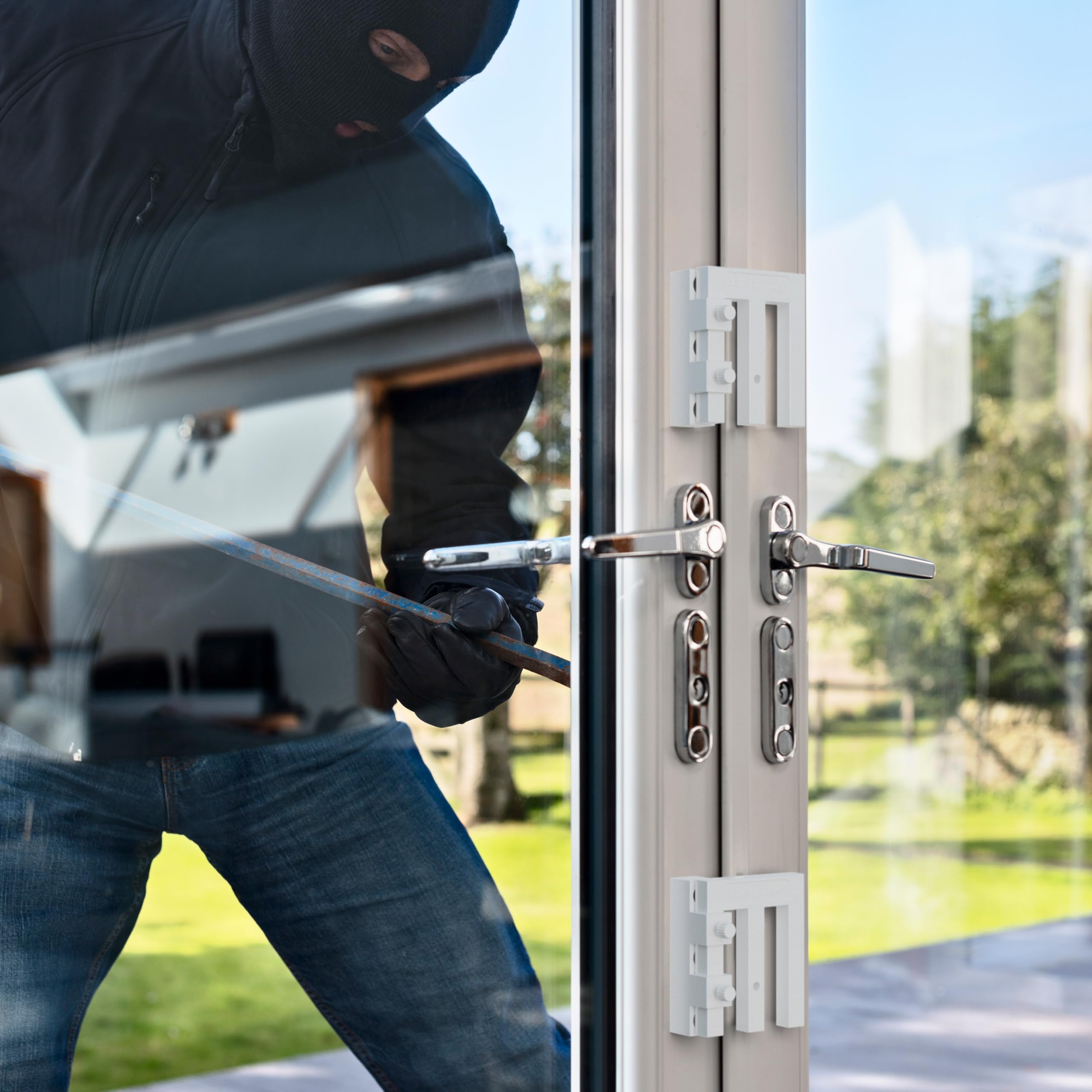 EM3 Quarzgrau, Fenstersicherung für Fenster oder Türen aus Kunststoff/Holz/Aluminium, Einbruchschutz DIN zertifiziert, hochwertiger massiver Stahl, Schutz gegen Einbruch, 3er Set