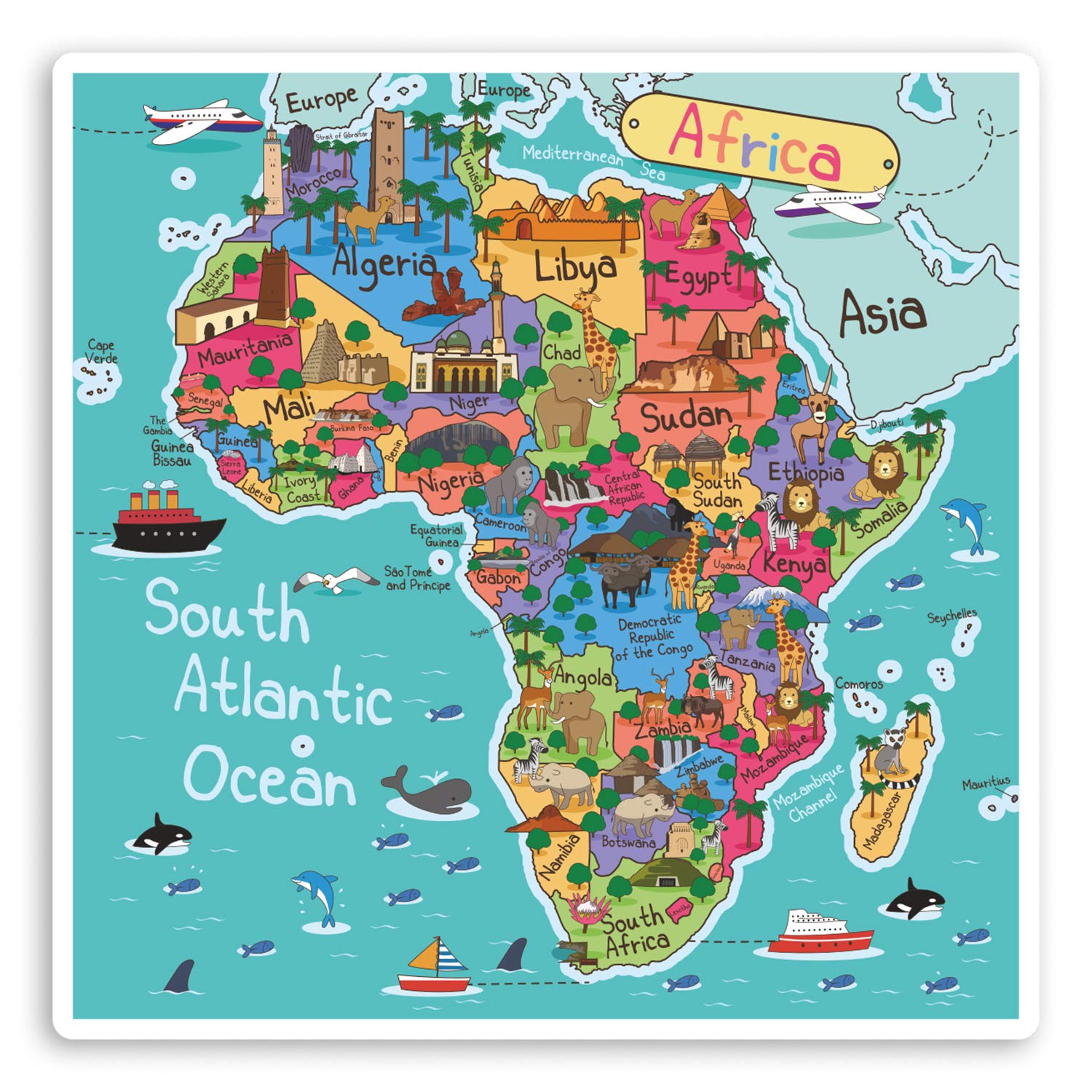 Destination Vinyl Ltd Multi 2 X 10Cm Africa Map Vinyl Stickers - African Travel Luggage Sticker #30620 (10Cm Wide)