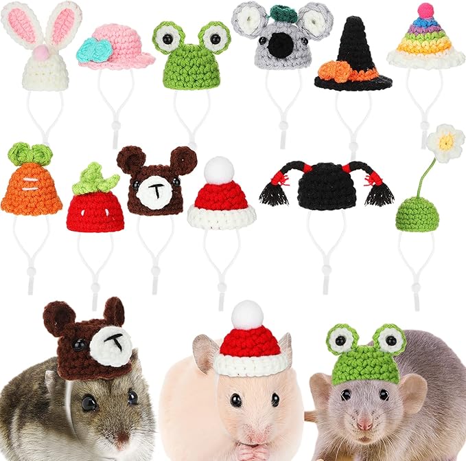 Silkfly 12 Pcs Mini Hamster Hats Spring Easter Crochet Hat for Small Animals Guinea Pig Snakes Lizards Bearded Dragons Stuffed Animal Clothes, Pet Photo Props(Fresh)