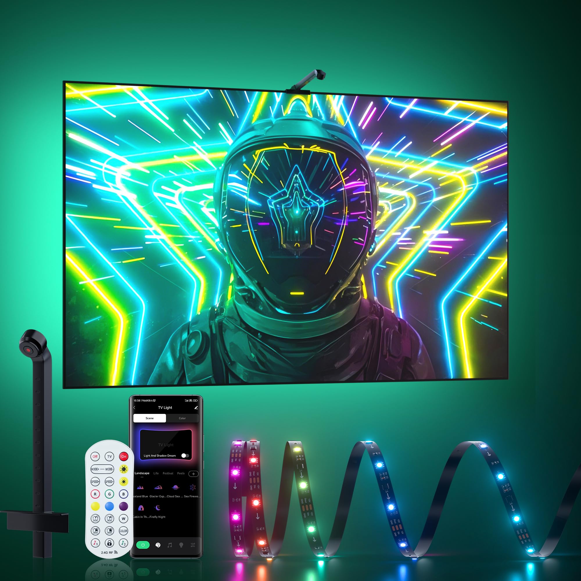 3.8M TV LED Hintergrundbeleuchtung mit AR Sensor für 43-60 Zoll PC, TV Monitor, Smart TV Leuchten hinter diesem Sync mit Bildschirm, kompatibel mit App Music Sync, für Gaming Room