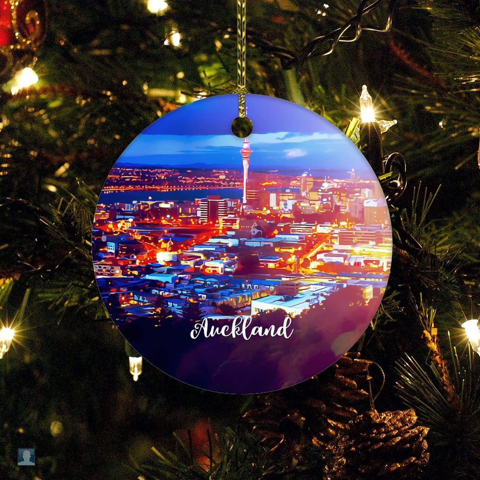White Auckland City Scene Christmas Ornament Auckland Ceramic Elegant Christmas Hanging Ornaments 2022 Xmas Trees Decorations Keepsake Gifts