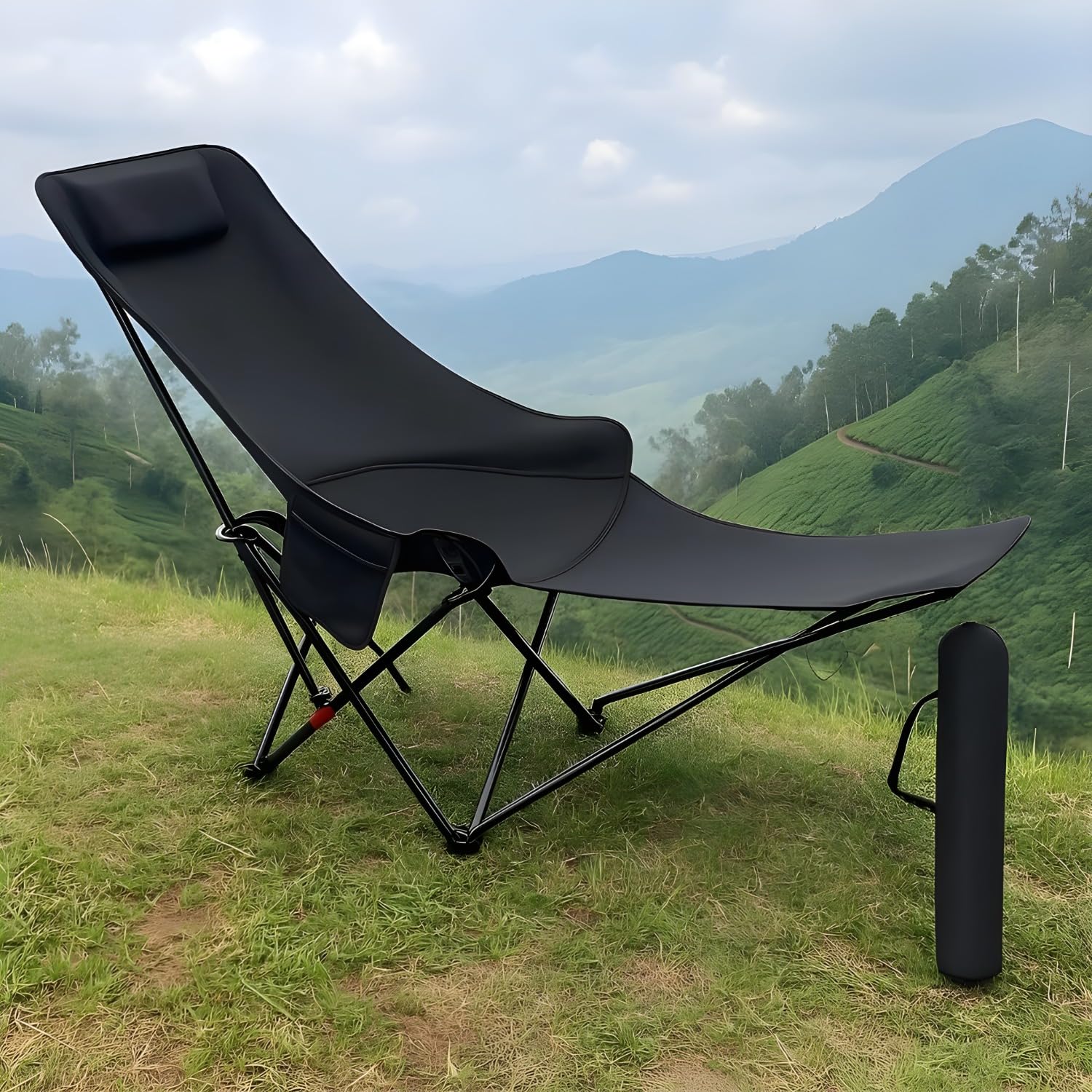 Foldable Camping Chair Lightweight Portable Outdoor Folding Chair for Beach, Garden, Fishing, Picnic – Compact & Durable Camp Chair,Lag Supports (Black)-image-12