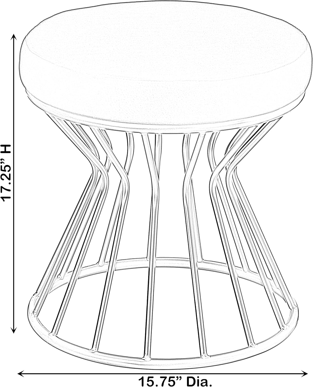 Fabulaxe Modern Round Velvet Ottoman Stool for Vanity, Grey, Small Living Room Stool with Bent Gold Metal Base, Preppy Home Decor, Vanity Ottoman