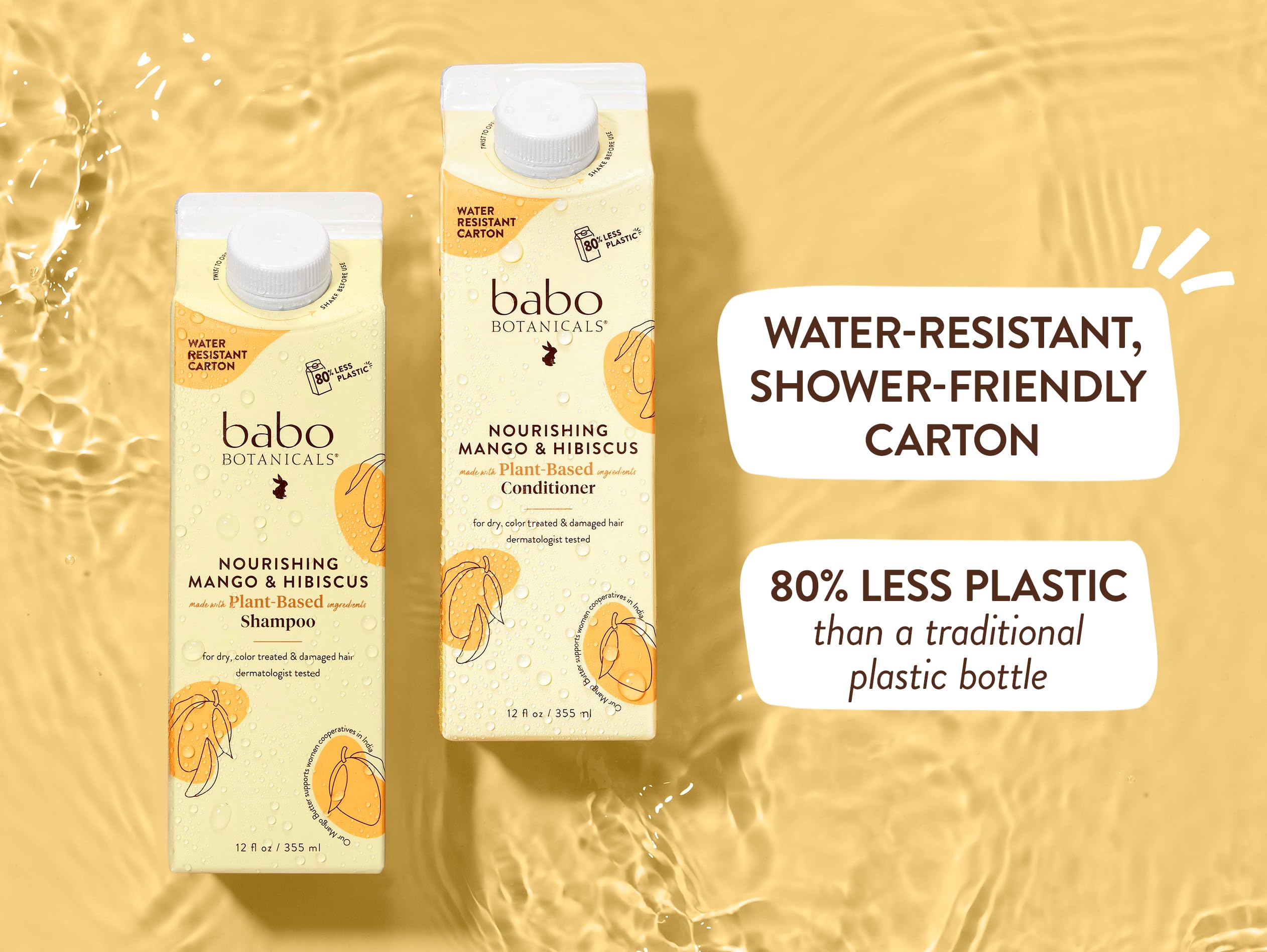 Babo Botanicals Nourishing Mango & Hibiscus Shampoo + Bundle with Conditioner- For Dry, Damaged, Color-Treated Hair – Moisturize & Soften - Passion Fruit Ferment for scalp