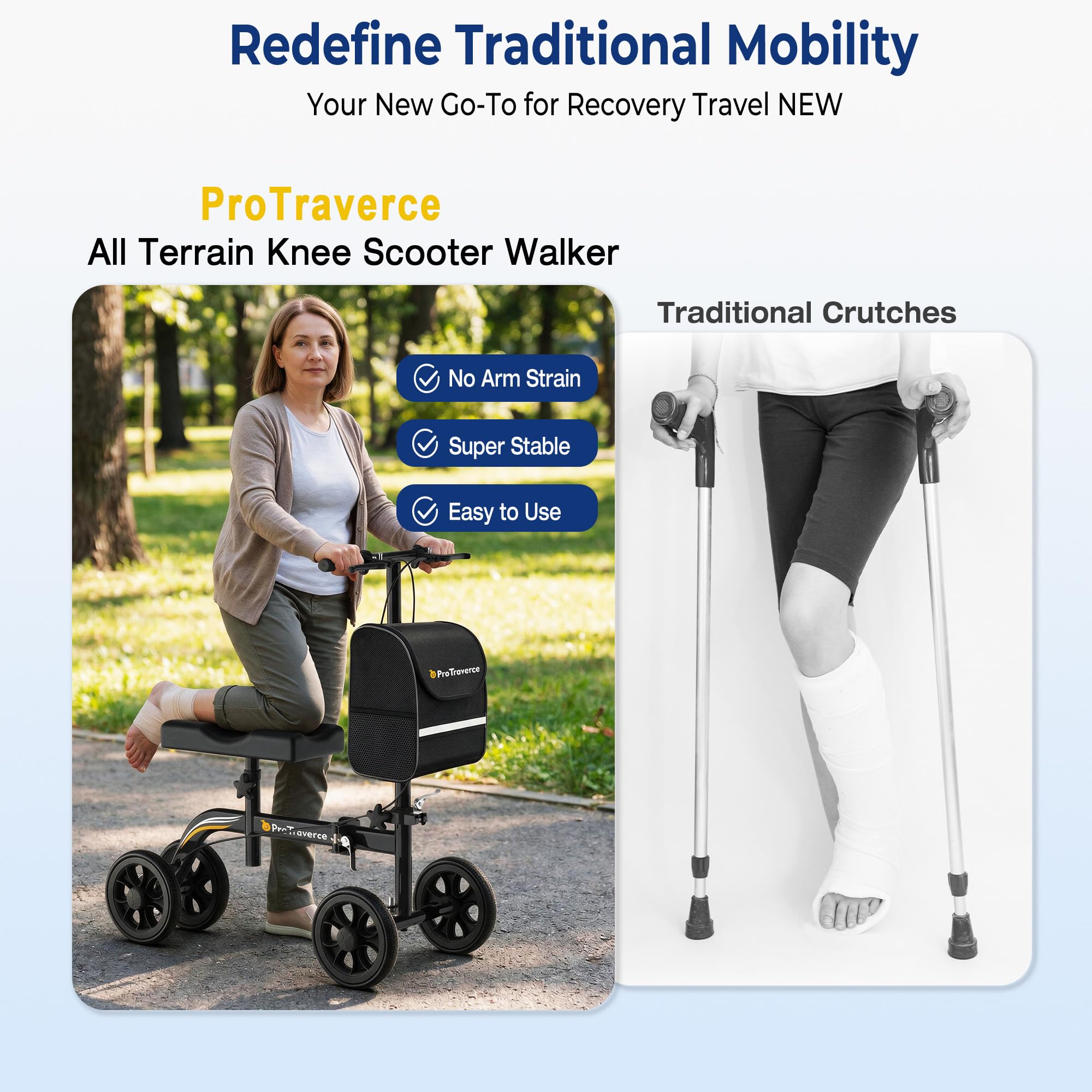 Knee Scooter for Adult for Foot Surgery – Foldable & Steerable Knee Walker, with All Terrain Wheels, Comfort Knee Pad for Foot Surgery & Ankle Injury Recovery, Compact Crutch Alternative,Black — Amazon image 4