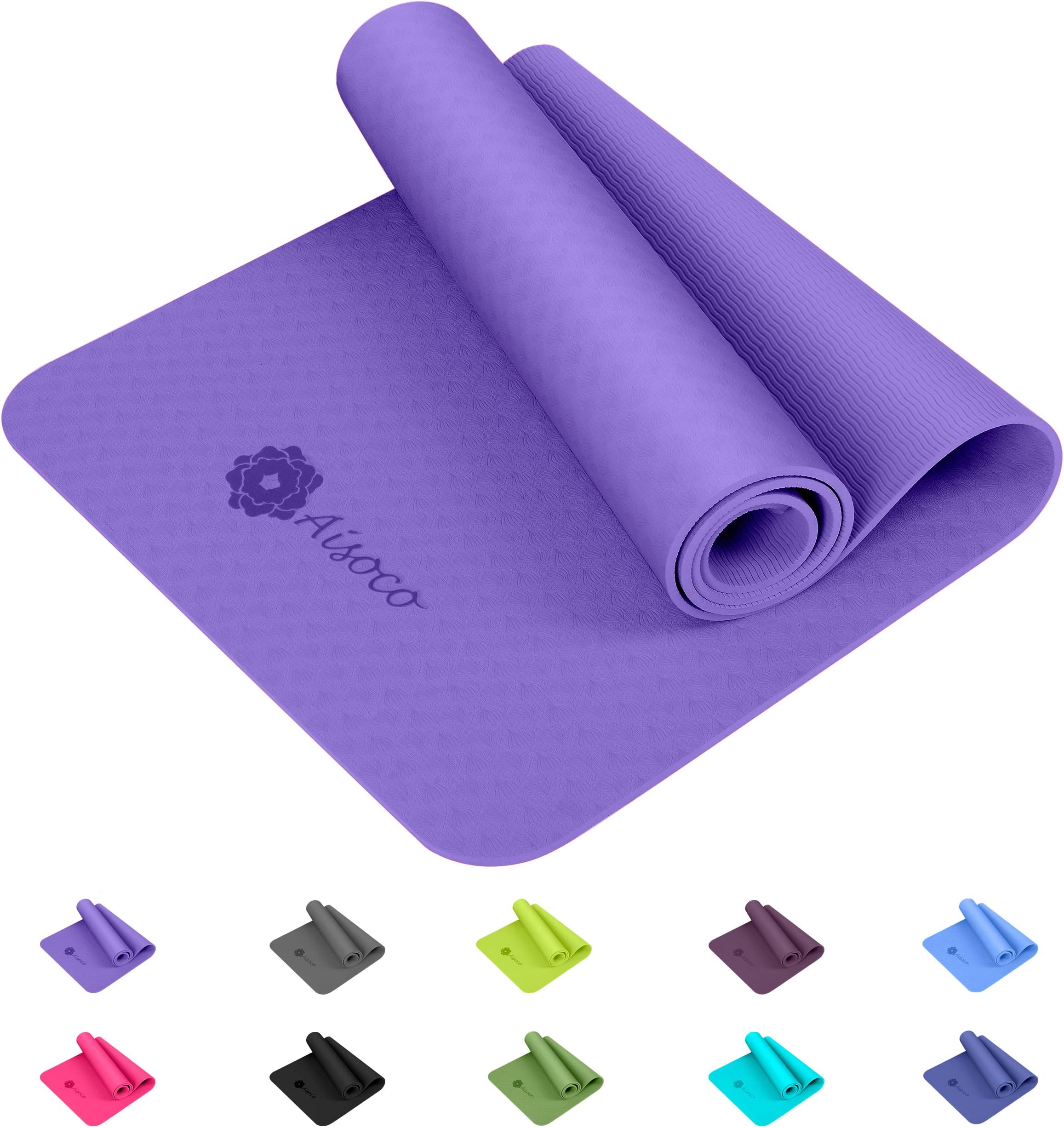 AISOCO Premium TPE Yoga Mat Pilates Mat,Exercise and Fitness mat- Eco Friendly，Non-slip - With Yoga Mat Carry Bag
