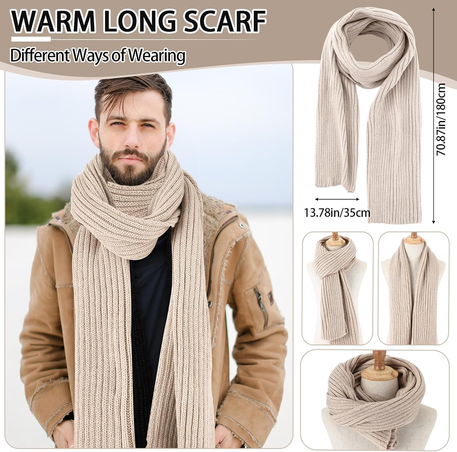 Geyoga 3 Pieces Winter Beanie Hat Scarf Touch Screen Warm Gloves Set Knit Skull Cap for Men and Women - Image 4