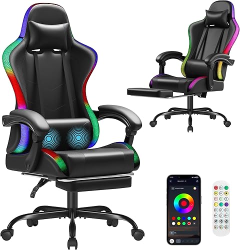 Miniatura 14 de Silla de juegos Homall, silla para videojuegos con reposapiés y soporte lumbar masajeador, silla de computadora ergonómica de altura ajustable