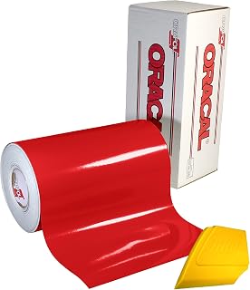 VViViD ORACAL 651 Multi-Colored Vinyl Solvent-Based Adhesive-Backed Calendared Wrap Decals w/Yellow Multi-Purpose Squeegee (12x 5ft, Red)