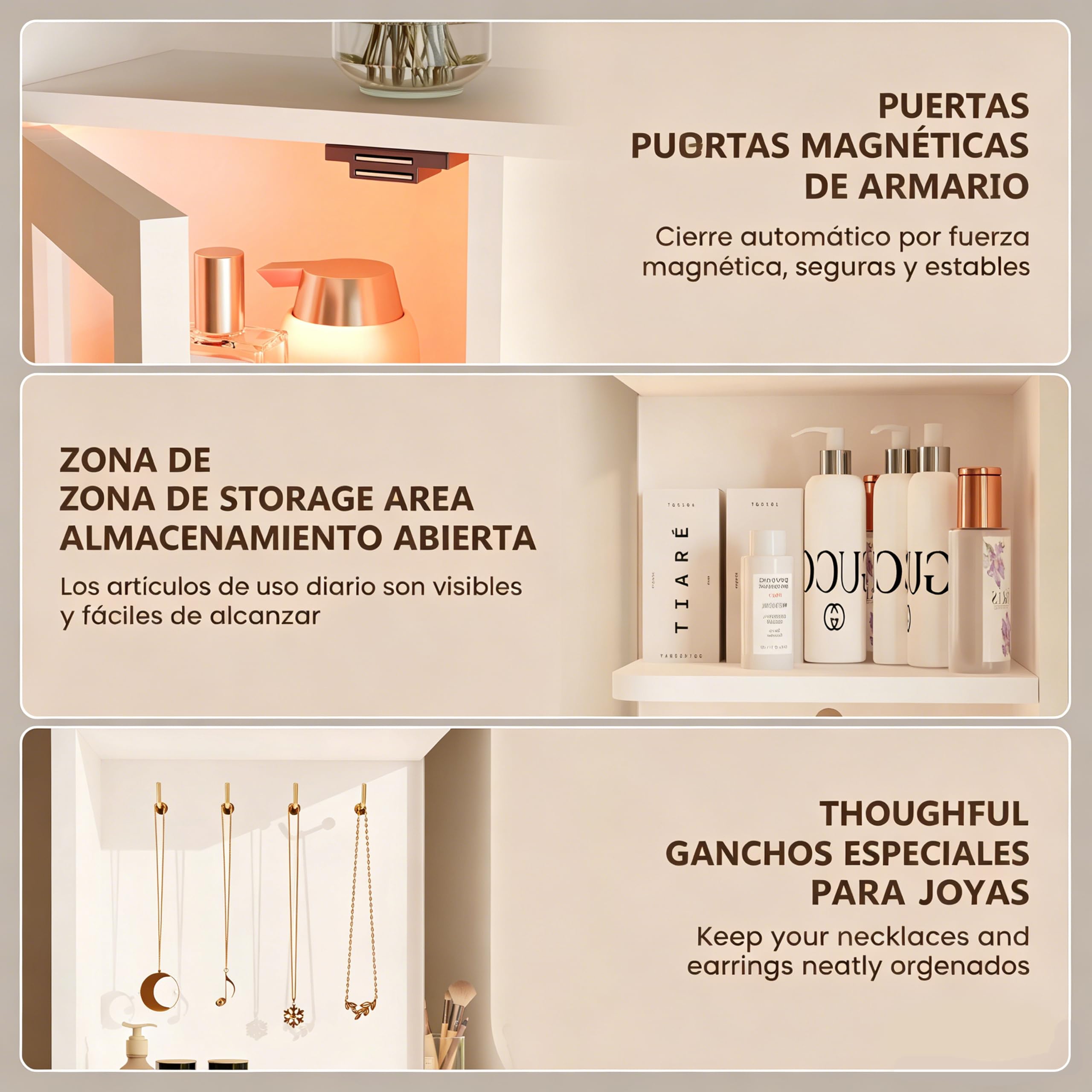 YOUDENOVA Tocador Maquillaje con Espejo LED, Tocador Grande con 2 Vitrinas RGB, 7 Cajones, Organizador de Joyas, Iluminación Regulable, Enchufes y USB Integrados, Mesa de Maquillaje Moderna, Blanco