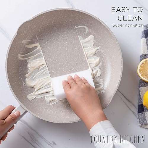 Miniatura 5 de Country Kitchen Juego de utensilios de cocina de aluminio fundido antiadherente, utensilios de cocina duraderos para cocina diaria, mango redondo