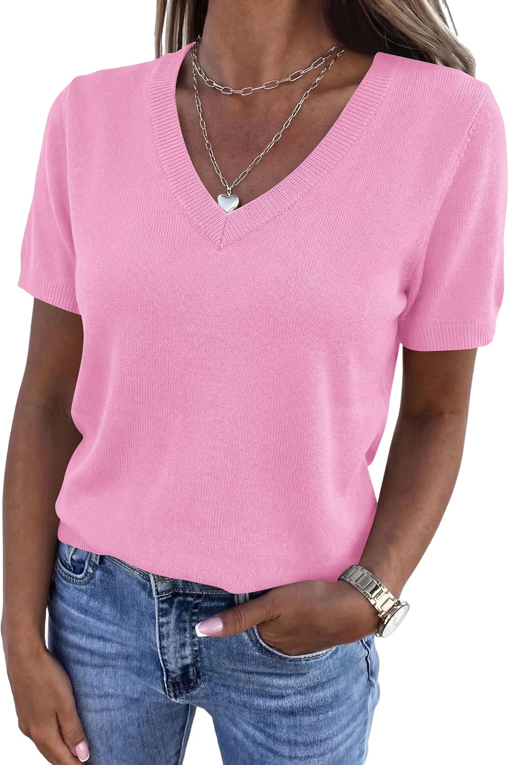 PRETTYGARDEN Womens Short Sleeve Sweaters V Neck Business Casual Tops Lightweight Sweater Shirts 2026 Summer Spring Outfits