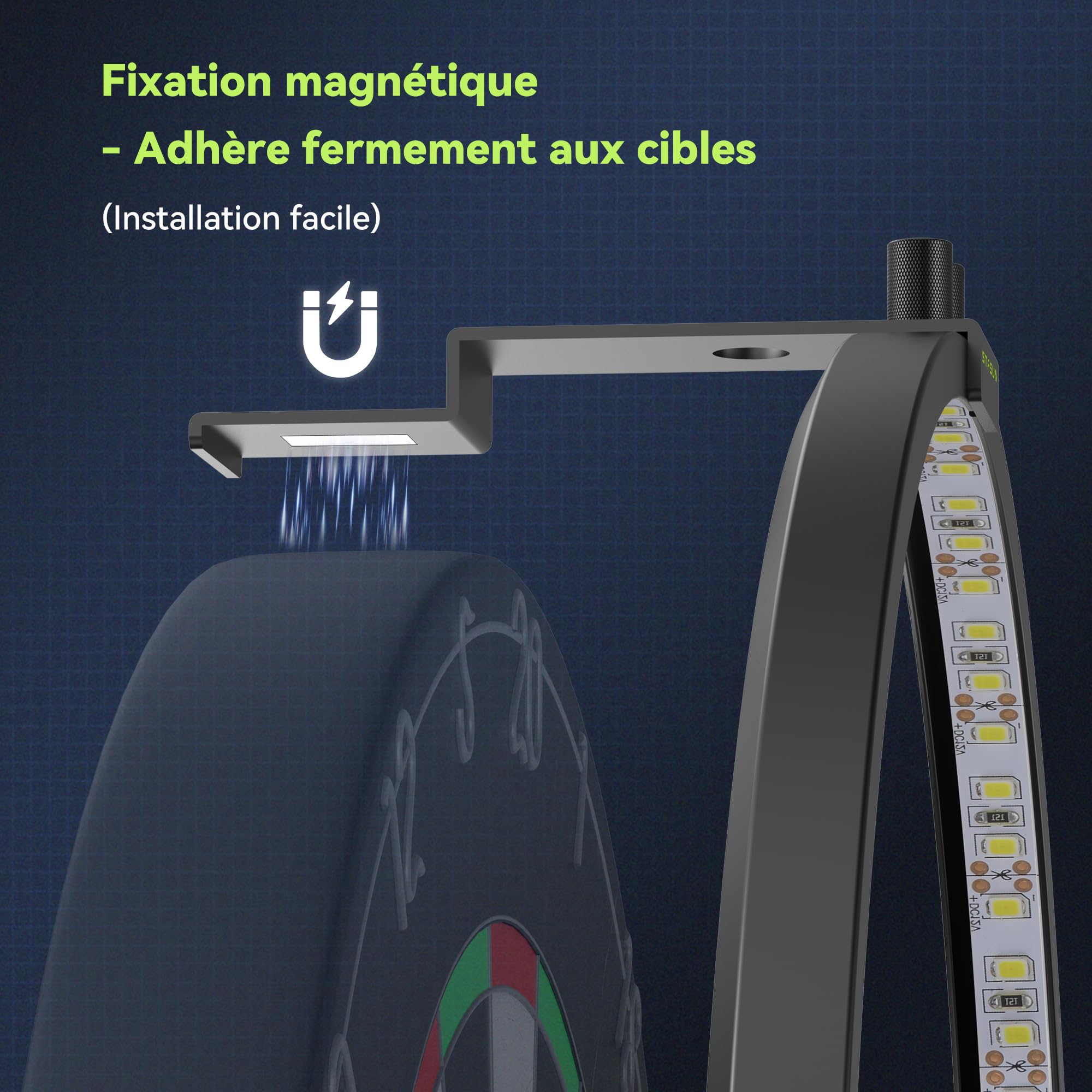 STASUN Lumière de Cible de Fléchettes Magnétique 360°, Système d'Éclairage Périphérique LED Modulable 12W 6500K et Accessoires
