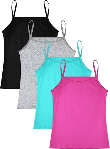 SATINIOR Camiseta sin mangas de baile para niñas, 4 piezas, con tirantes delgados, para bailar