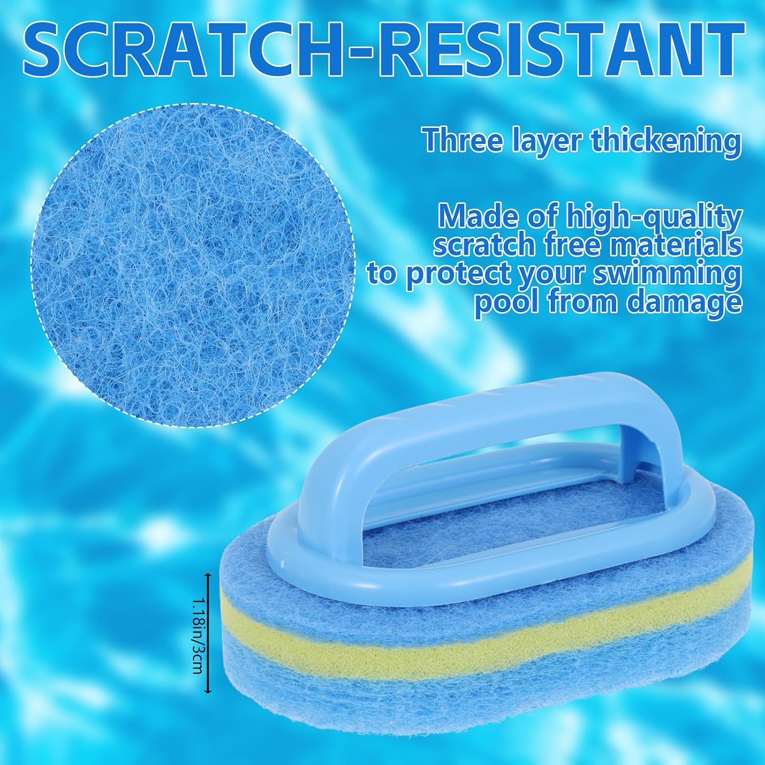 4 Pack Hand Held Pool Scrub Brush - Heavy Duty Pool Cleaning Scrubbing Sponge Pad - Thick Durable Foam for Swimming Pools Spa Bathtub Tile Cleaner with Comfort Grip Handle
