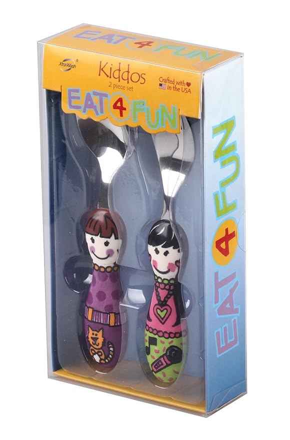 Eat4Fun Elle Julie Stainless Steel Kids Spoon and Fork, 2 Piece, Multi Color