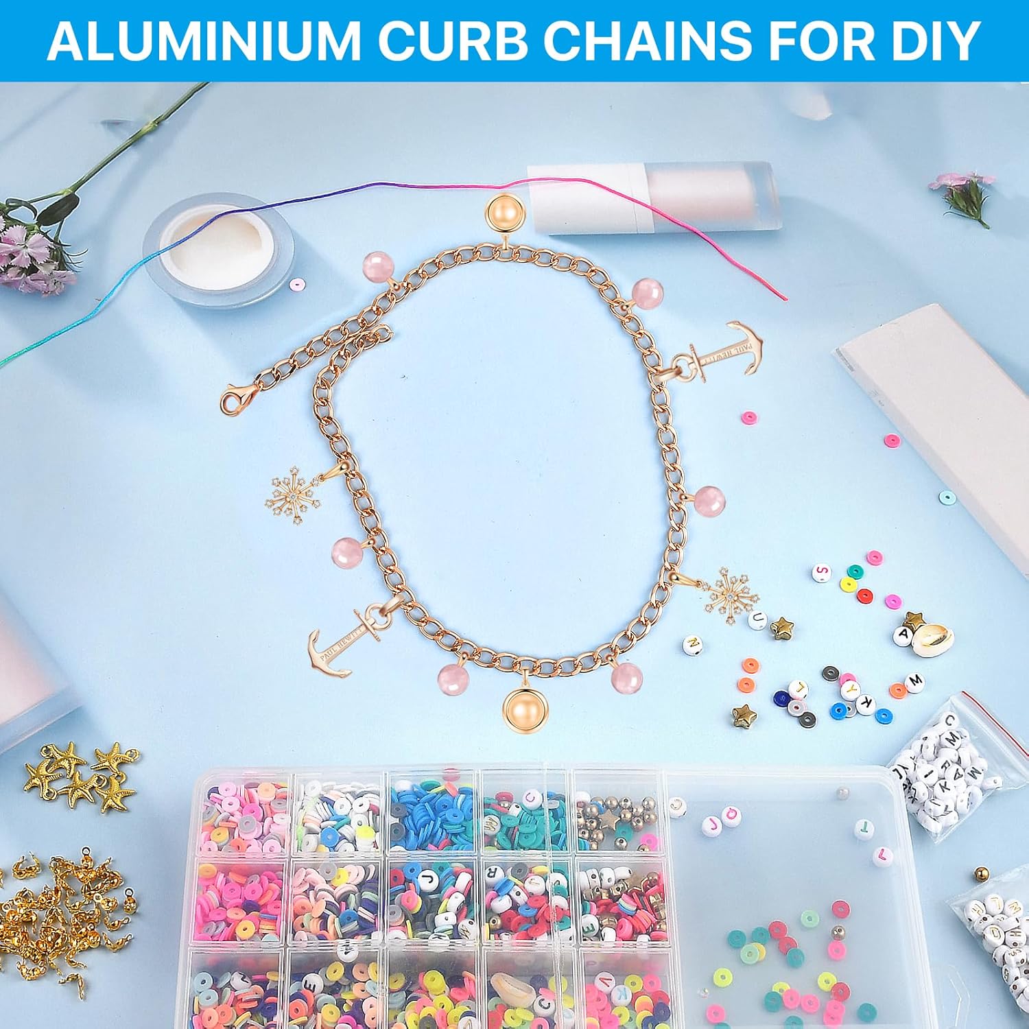 Milkary 4 Rolls 39.37 Feet in Total Aluminium Curb Chains, Twisted Links Curb Chain with Spool, Oval Cross Jewelry Chains for Jewelry Making DIY Bracelet Necklace (Gold, Silver, Rose, Black) - Image 3