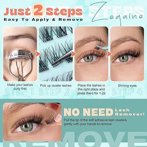 Miniatura 6 de Zegaine Pestañas Autoadhesivas Naturales Racimos de Pestañas Autoadhesivas Wispy Pestañas Pre Pegadas Aspecto Natural Extensiones de Pestañas en