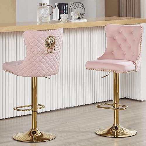 Chummaven Juego de 2 Taburetes de Bar de Terciopelo Giratorios Sillas de Mostrador de Cocina con Respaldo Alto Acolchado Taburetes de Bar Modernos