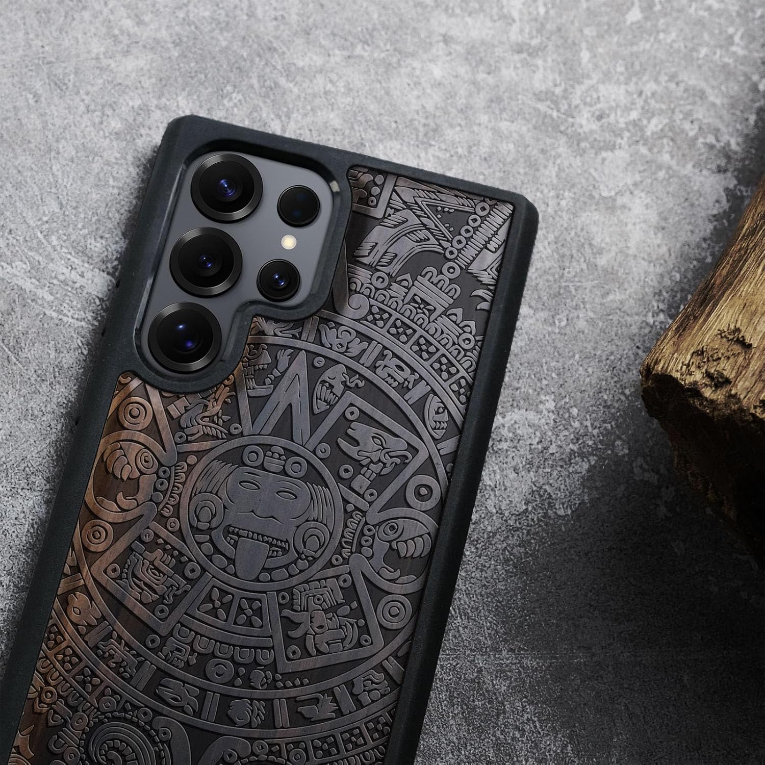 Carveit Magnetic Wooden Case for Samsung Galaxy S25 Ultra Case 2025, TPU Shockproof Cover & Wood Artisan Engraved, Compatible with MagSafe Wireless Chargers (The Maya Calendar) Blackwood