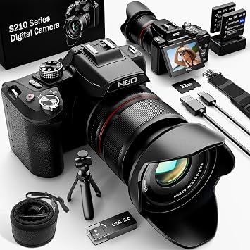 NBD 5K/8K Digital Camera 64MP with 16X Optical Zoom & 180  Flip Screen, DSLR-Style Vlogging Camera with Microphone, WiFi, Tripod, YouTube & Travel Black