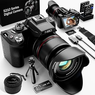 NBD 5K/8K Digital Camera 64MP with 16X Optical Zoom & 180° Flip Screen, DSLR-Style Vlogging Camera with Microphone, WiFi, Tripod, YouTube & Travel (Black)