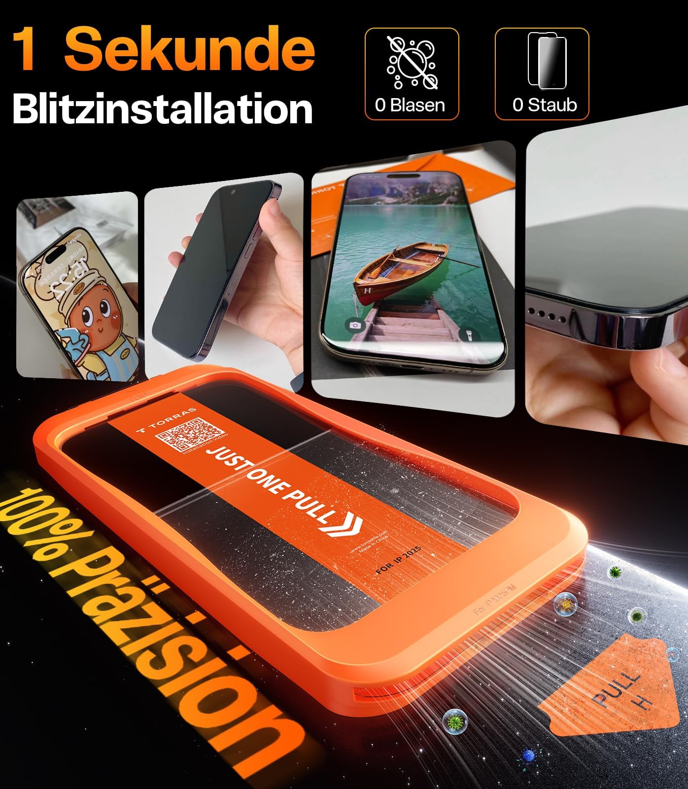 TORRAS Präzise für iPhone 17 Pro für Panzerglas [Full Screen] Exklusive Schutzfolie für iPhone 17 Pro Folie 9H+ glas [Nr.1 Stoßfest], Auto Montage, Kompatibel mit Hülle, 2 Stück