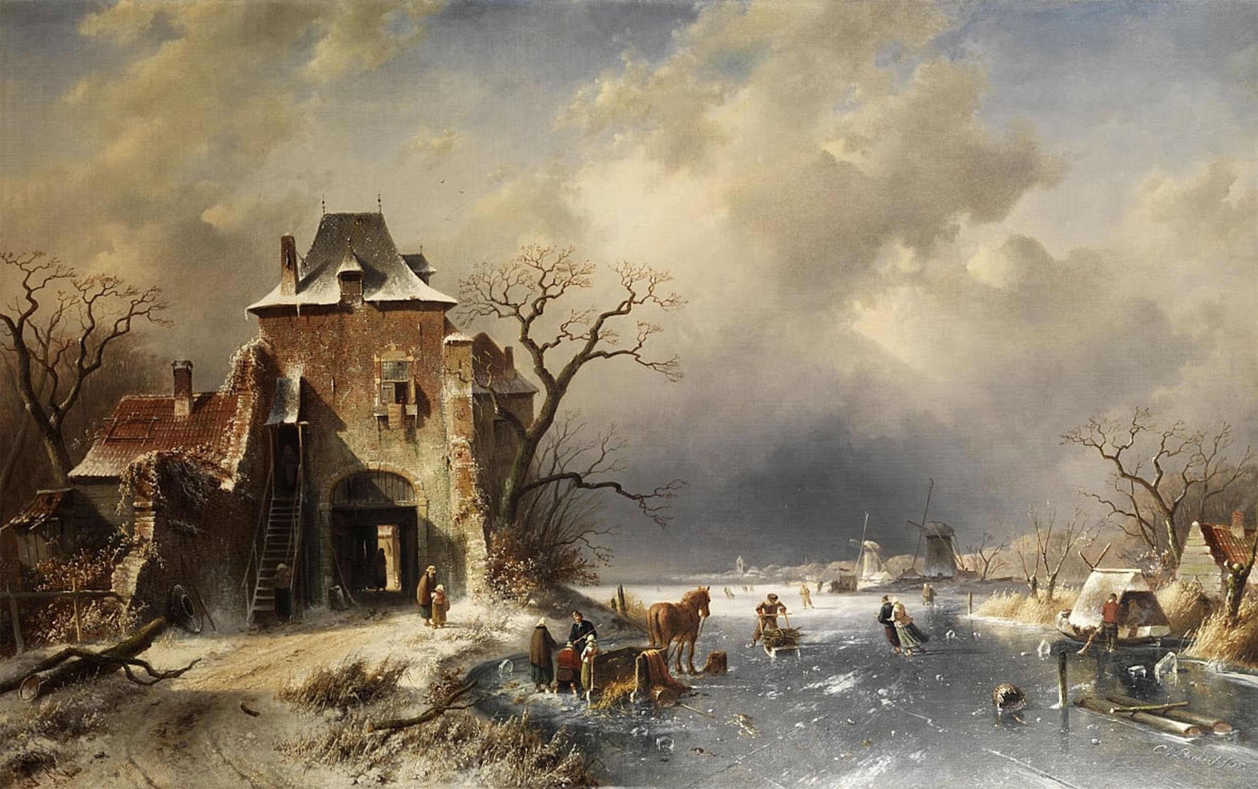 ARTXLXXBN Famous Print Painting Colorful Art Print Dutch Winter Landscape by Charles Henri Leickert Canvas Art Decorations for Home Decor 60x90cm