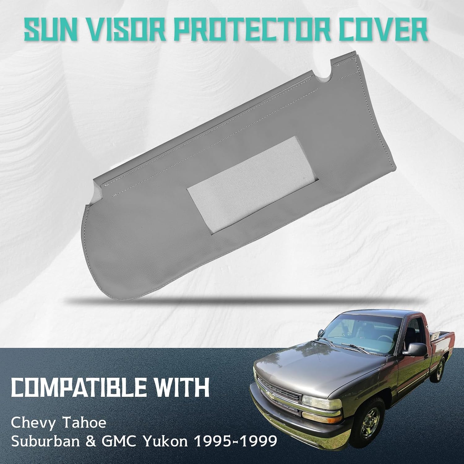 QianBao Sun Visor Covers Compatible with Chevy Tahoe Suburban & GMC Yukon 1995 1996 1997 1998 1999, Microfiber Leather Sunvisor Protector Shields, Left & Right Side (Gray 2PCS)