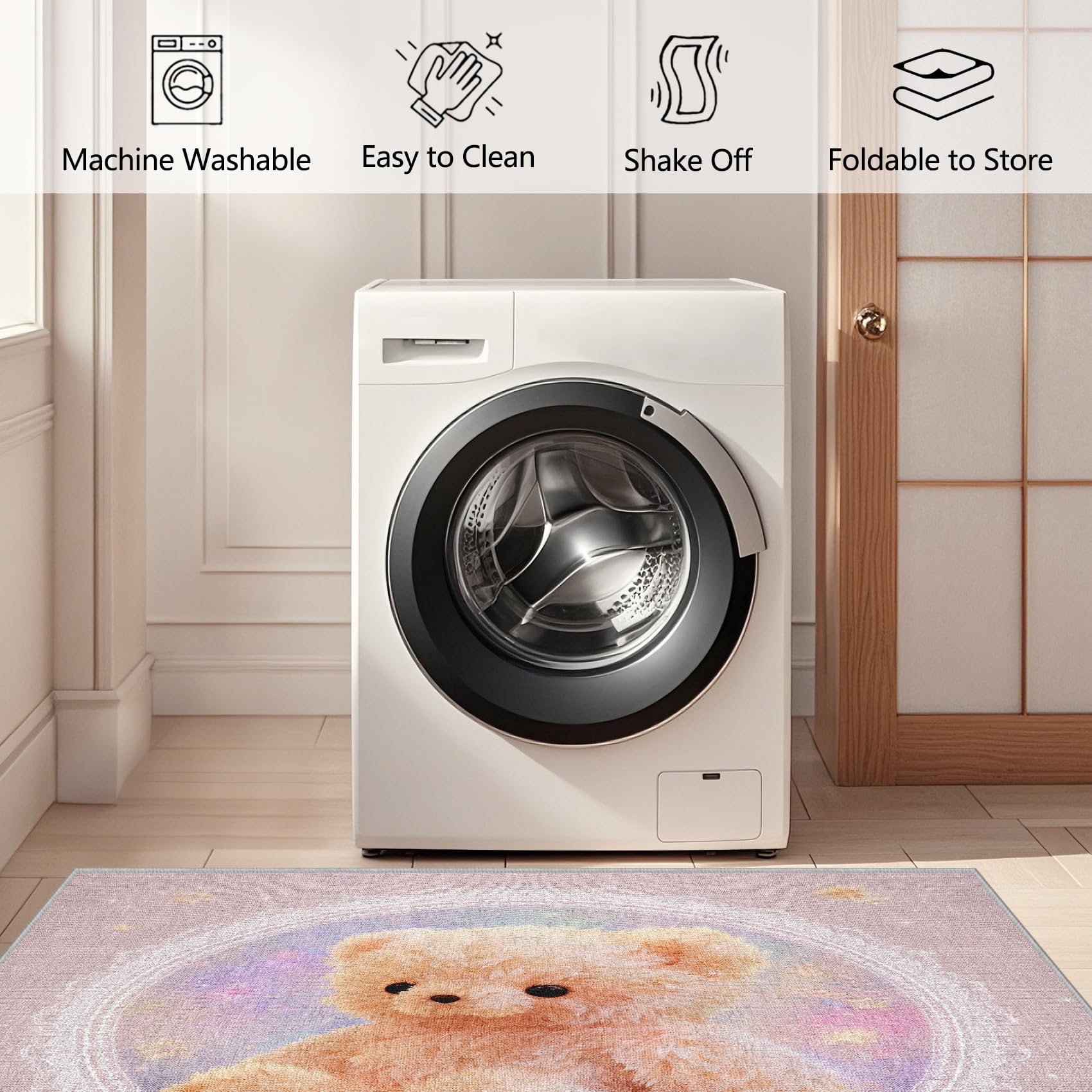 Générique Nounours Tapis Chambre 140x200 - Motif Lune Étoiles Tapis à Poils Courts Doux Antidérapant - Lavable en Machine - pour Salon à Coucher Cuisine Salle à Manger aHYcc4