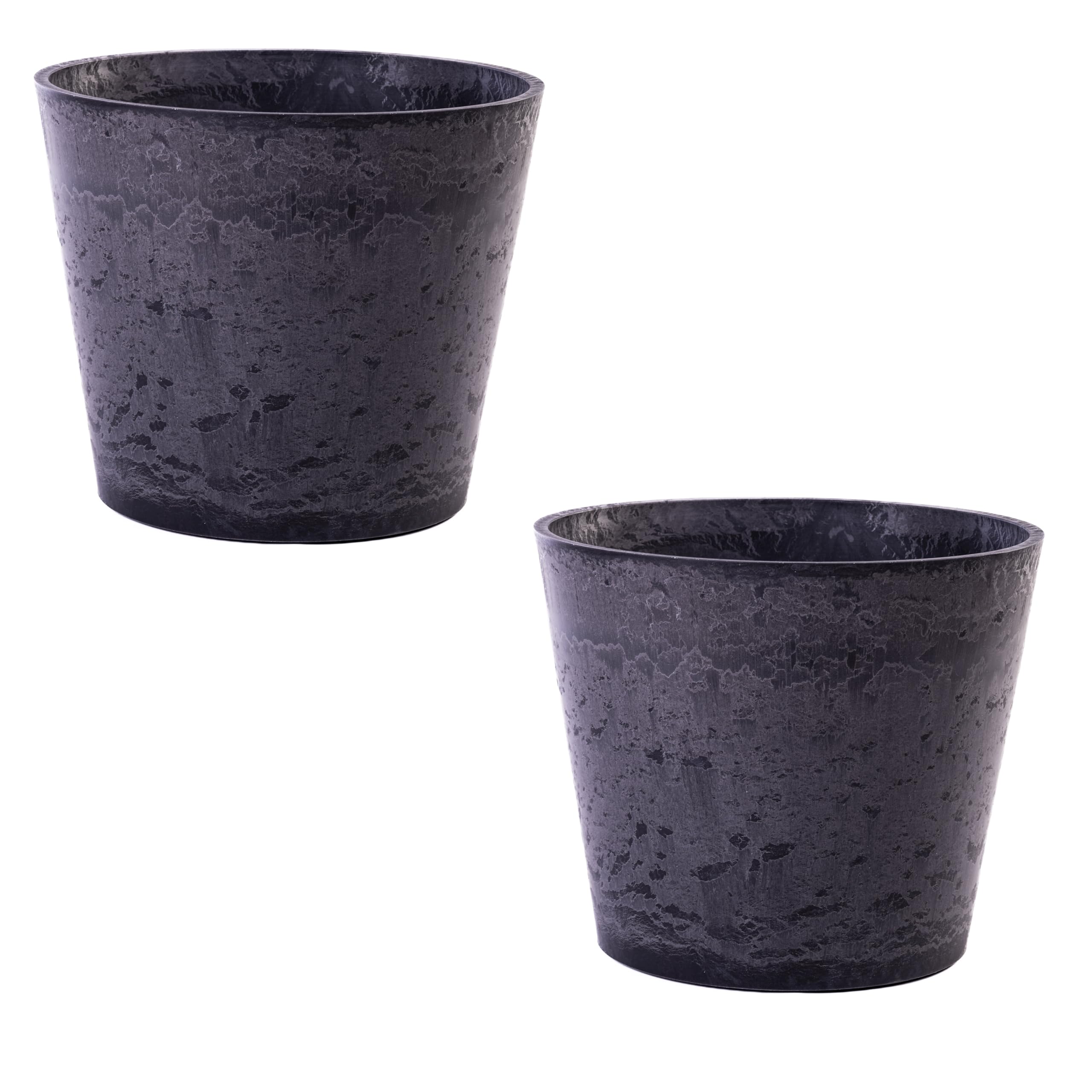Garden Gear Caesar Charcoal Plastic Marble Effect Garden Planter, Frostproof, UV Resistant Flower Pot for Patio & Outdoor Use (41cm Pot x2)