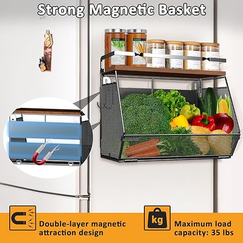 Miniatura 2 de Homecor Estante magnético para refrigerador, cesta de frutas y verduras, estantes magnéticos de gran capacidad para especias laterales del