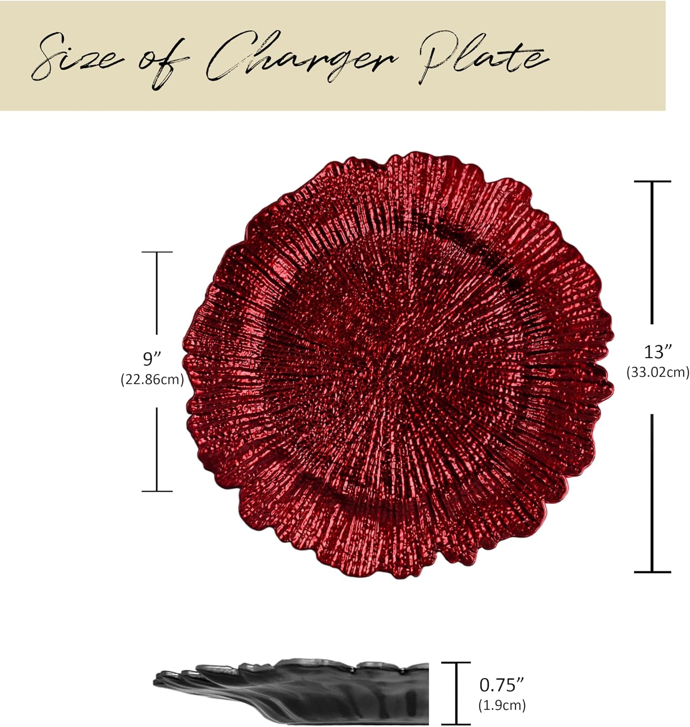Evershine 13 Inch Red Round Plastic Charger plate Set of 6, Floral Reef Charger for dinning plates, Table setting and Wedding party table decor. image 4