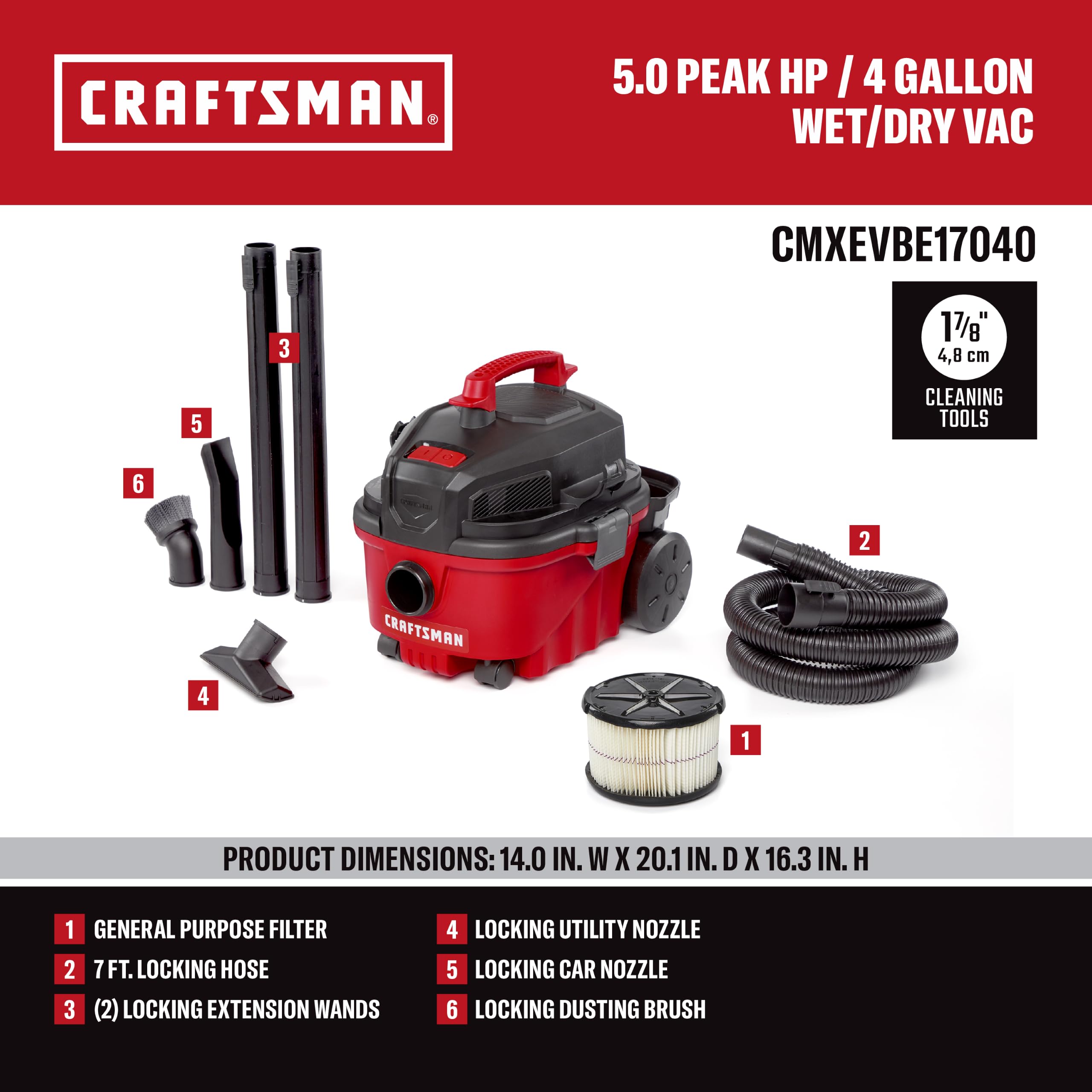 CRAFTSMAN 4 Gallon Wet Dry Vacuum - 5.0 Peak HP -3 CRAFTSMAN 4 Gallon Wet Dry Vacuum - 5.0 Peak HP -3