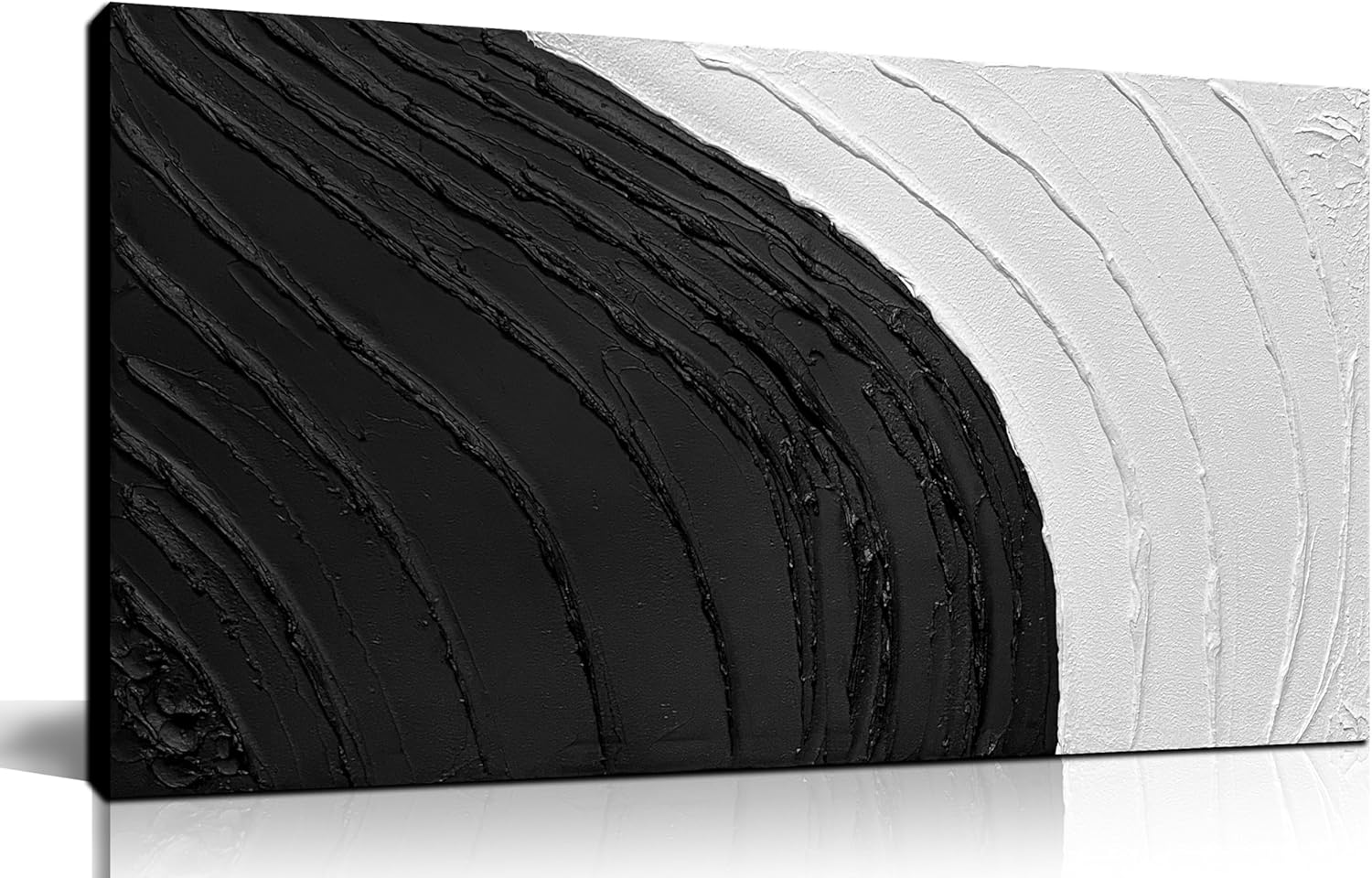 SKYRISE Abstract Textured Black & White Canvas Wall Art - Modern Minimalist 3D Painting, 100% Handmade Neutral Decorative-Picture Wall-Decor Artwork for Living Room/Bedroom, Size 40x20 inches