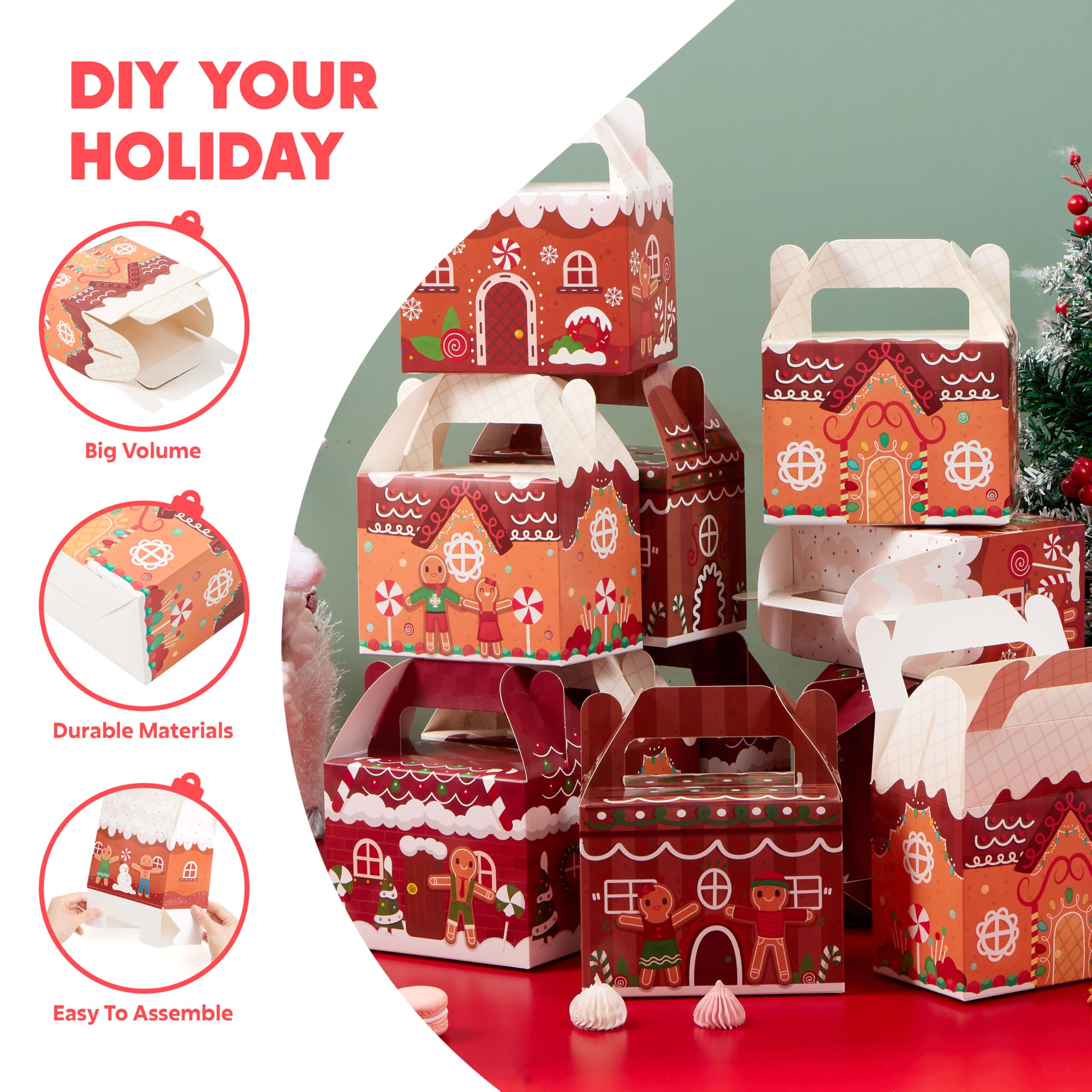 JOYIN 24 cajas de cartón para galletas navideñas 3D para regalos de Navidad, suministros de fiesta para la escuela, el aula