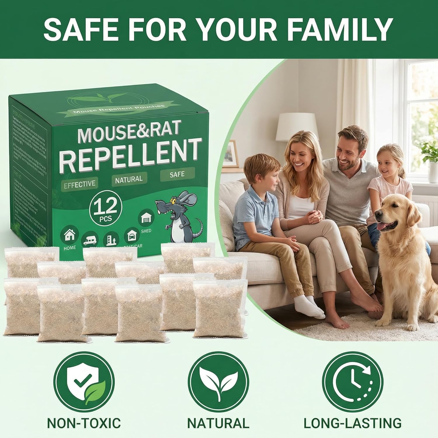 Mole Repellent Pouches for Yard & Garden, Long-Lasting Outdoor Rodent Deterrent, Safe for Pets and Plants, Easy Placement for Lawn, Flower Beds, Garage, and Basement
