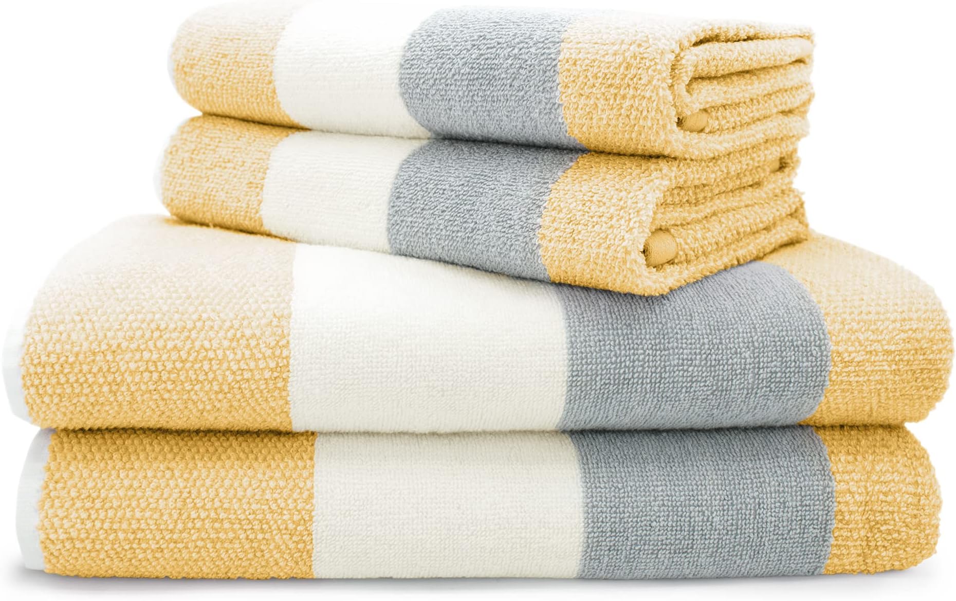 Velosso 4pce Premium 100% Cotton Towel Bale Set Multi Striped Ombre Hand Bath Towels Ochre/Yellow/Grey 2 Hand with 2 Bath Towels Bundle Set Super Absorbent Quick Drying