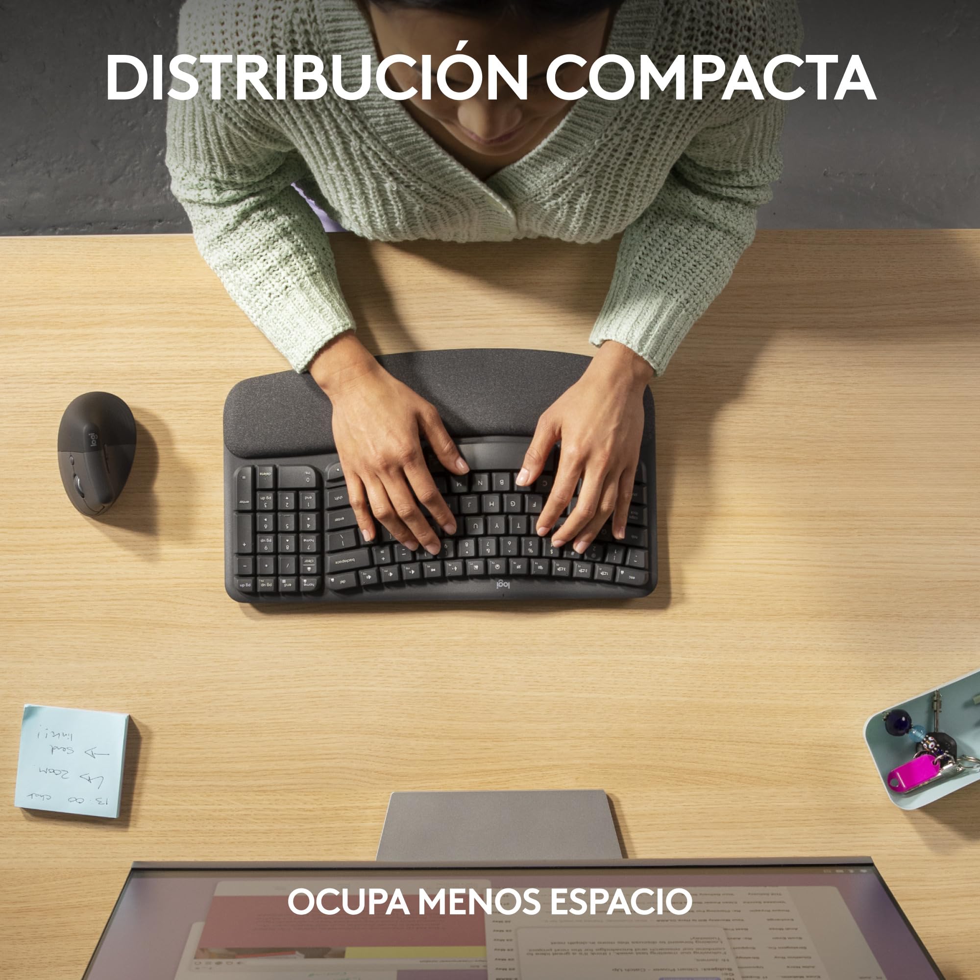 Logitech Wave Keys for Business, teclado ergonómico inalámbrico con reposamanos acolchado, tecnología Logi Bolt segura, Bluetooth, compatible, Windows/Mac/Chrome/Linux, Disposición QWERTY ESP, Grafito