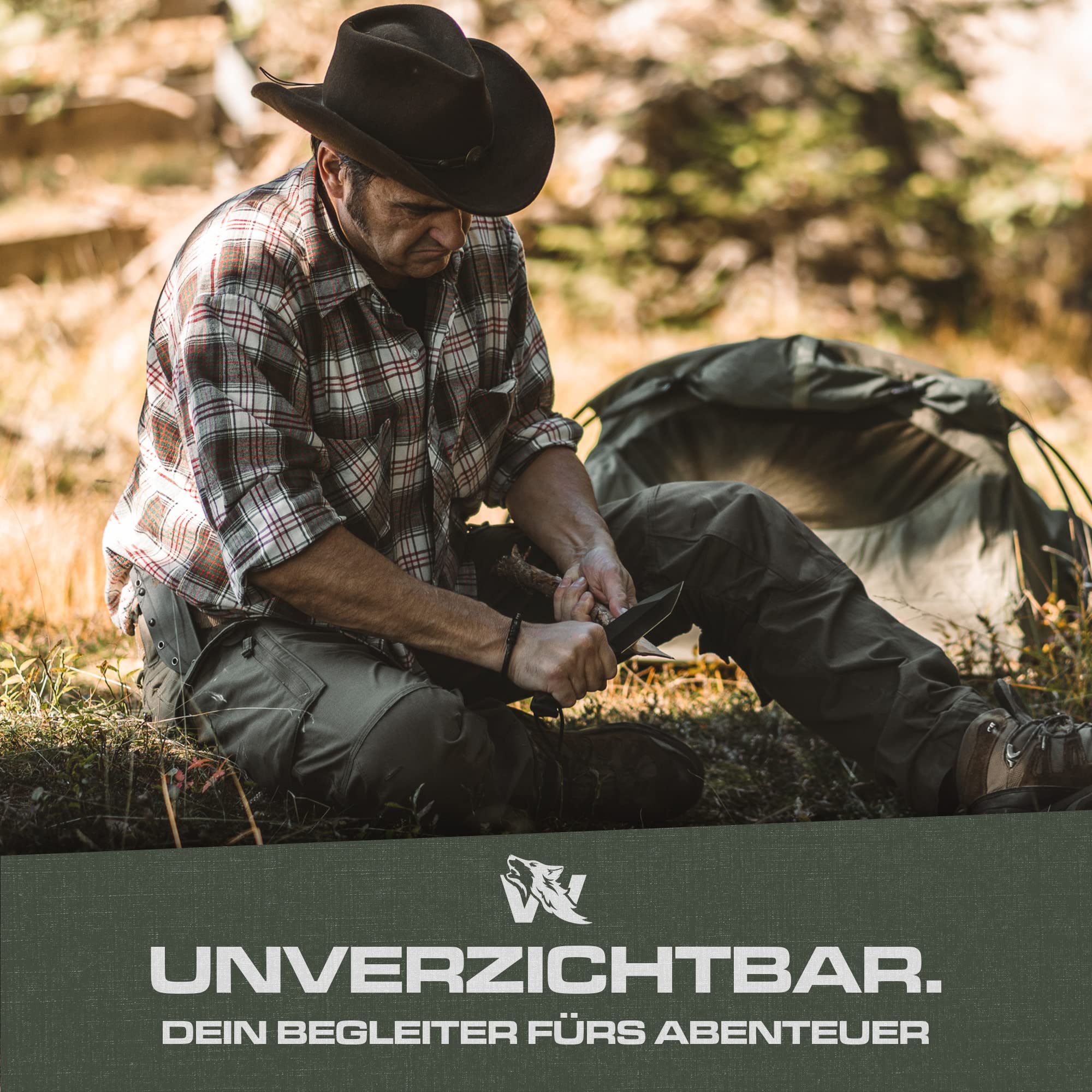 ODENWOLF LUPUS Outdoor Messer feststehende Klinge im klassischem Stil - Survival Messer feststehende Klinge - Jagdmesser mit Scheide und Feuerstarter - Perfektes Bushcraft Messer Outdoor Survival