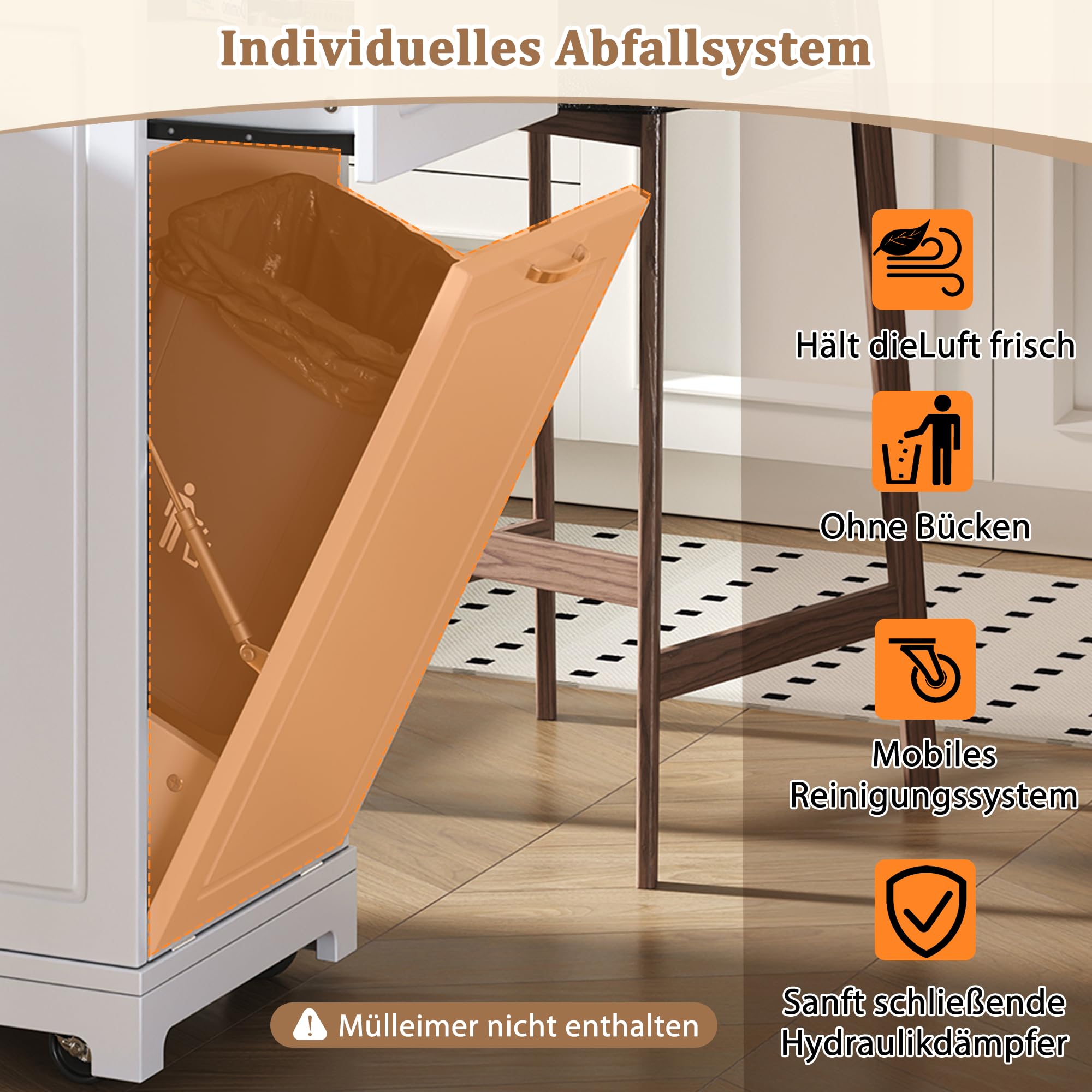 Kücheninsel mit Rollen & ausziehbarer Tischplatte, Mobile Kücheninsel mit Steckdosen, Schubladen & Abfalltrennsystem, Platzsparender Küchentrolley für kleine Küchen & Esszimmer (Weiß)